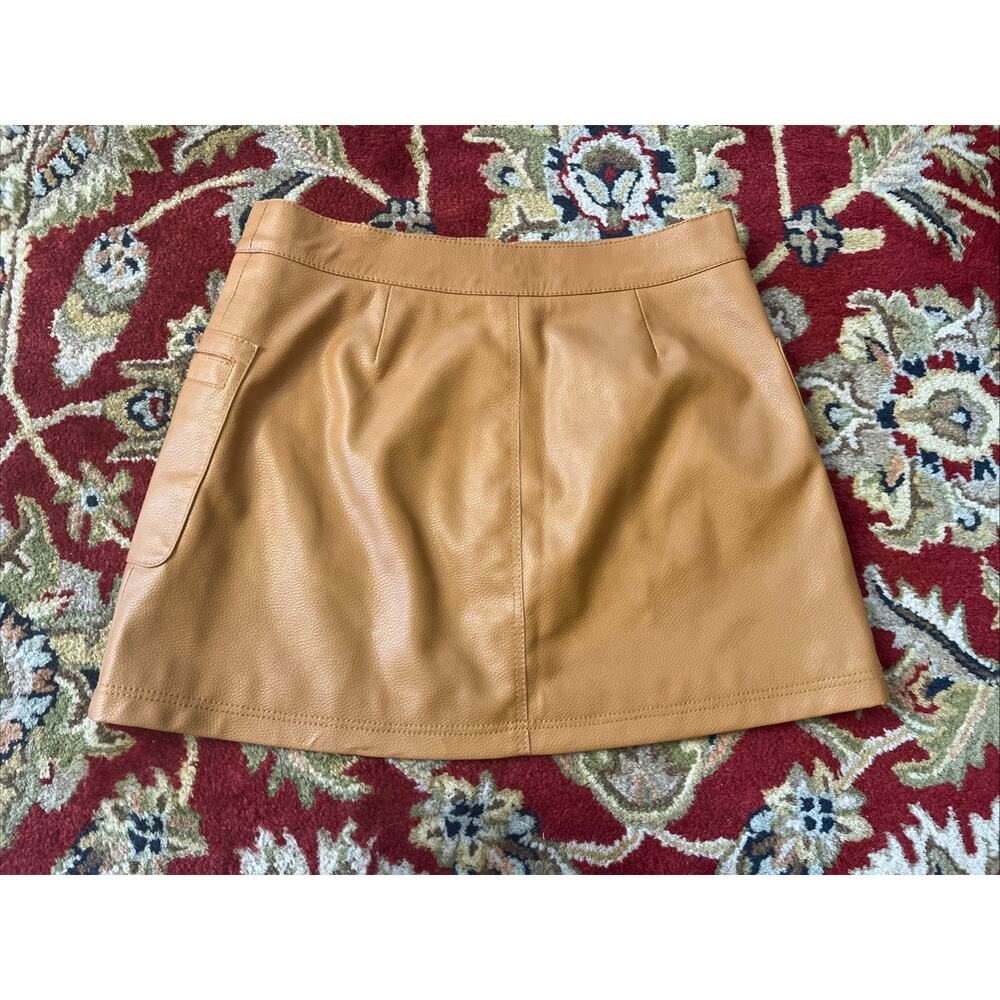 Free People 8 M Faux Vegan Leather Mini Skirt Camel Brown Boho Indie Festival - Picture 3 of 10